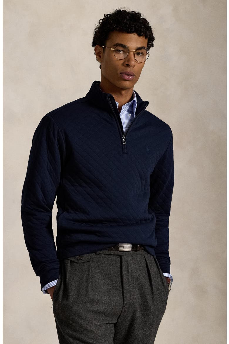 Microquilted Double Knit Quarter Zip Pullover, Alternate, color, AVIATOR NAVY
