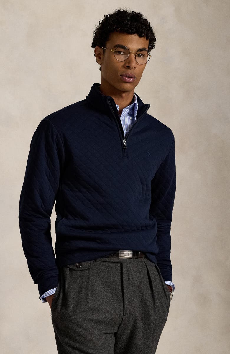 Polo Ralph Lauren Microquilted Double Knit Quarter Zip Pullover, Alternate, color, Aviator Navy