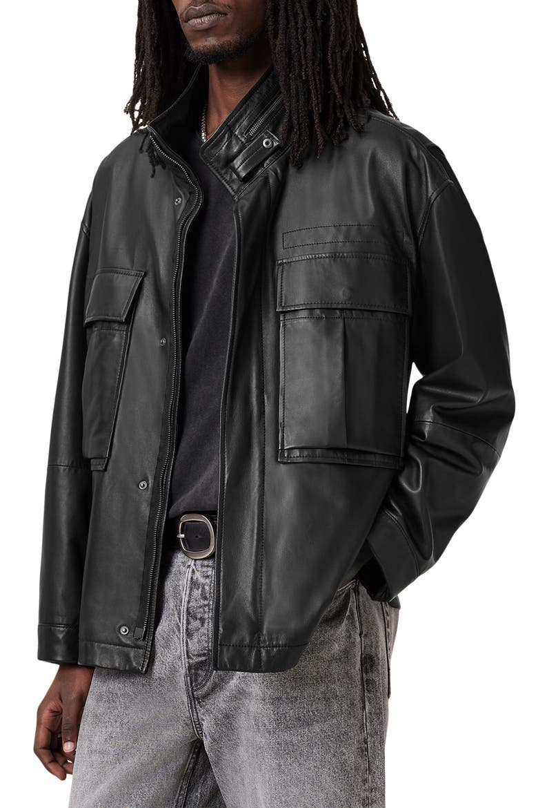 Halton Funnel Collar Leather Jacket (Men) | Nordstrom