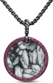David Yurman Elements Artist Series Blackened Silver, Pinolith & Pavé Ruby Disc Pendant