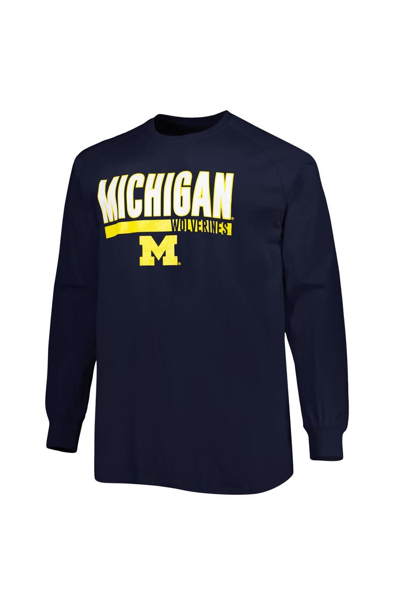 PROFILE Men's Navy Michigan Wolverines Big & Tall Two-Hit Long Sleeve T-Shirt, Alternate, color, 