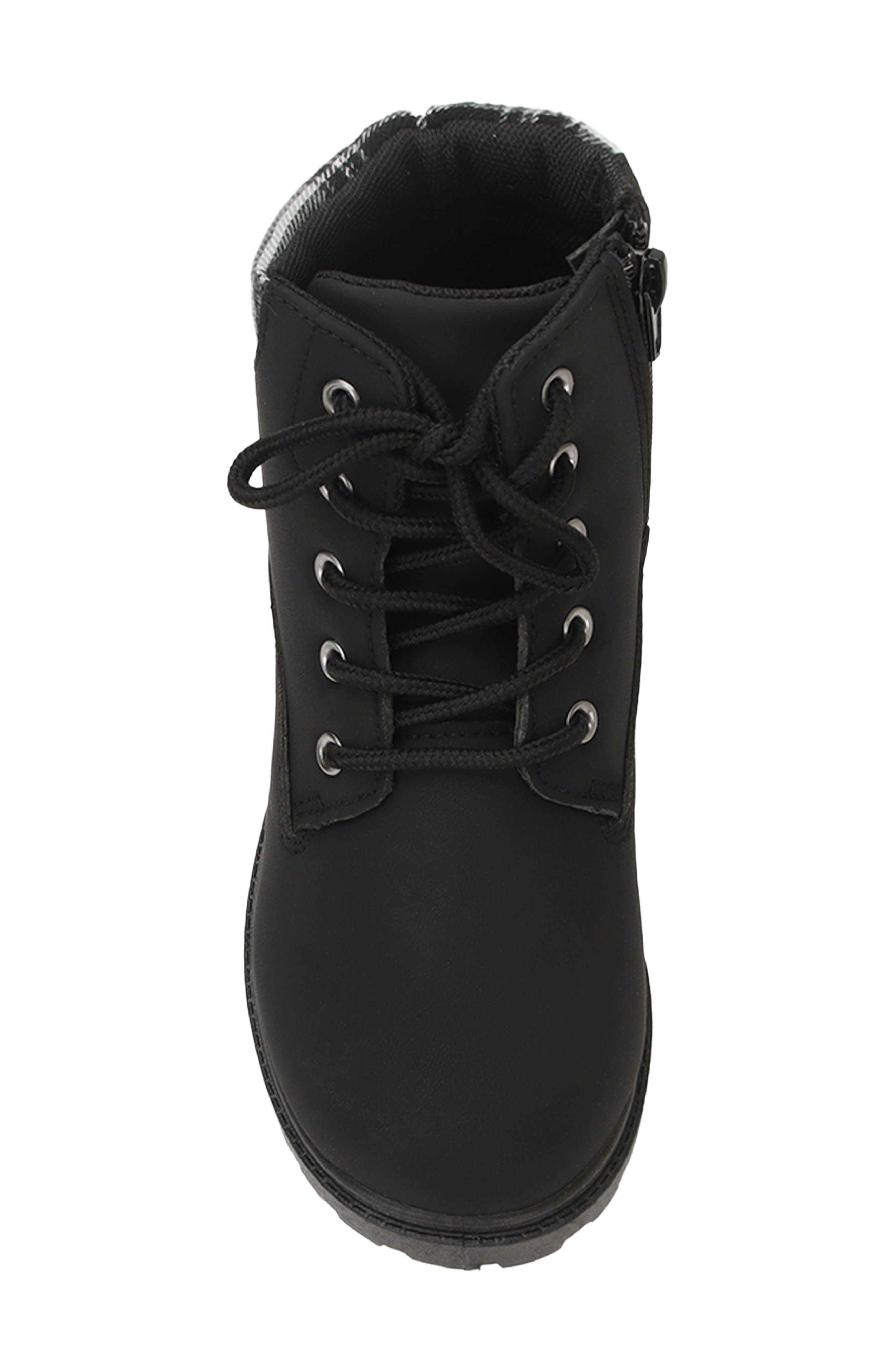 Kids' Tudor Faux Leather Combat Boot, Alternate, color, BLACK