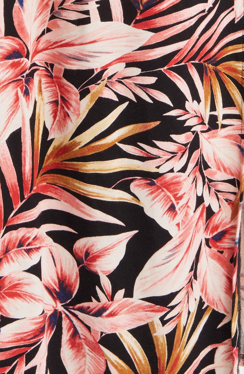 Loveappella Palm Print Twist Halter Neck Midi Dress, Alternate, color, Black/ Marsala