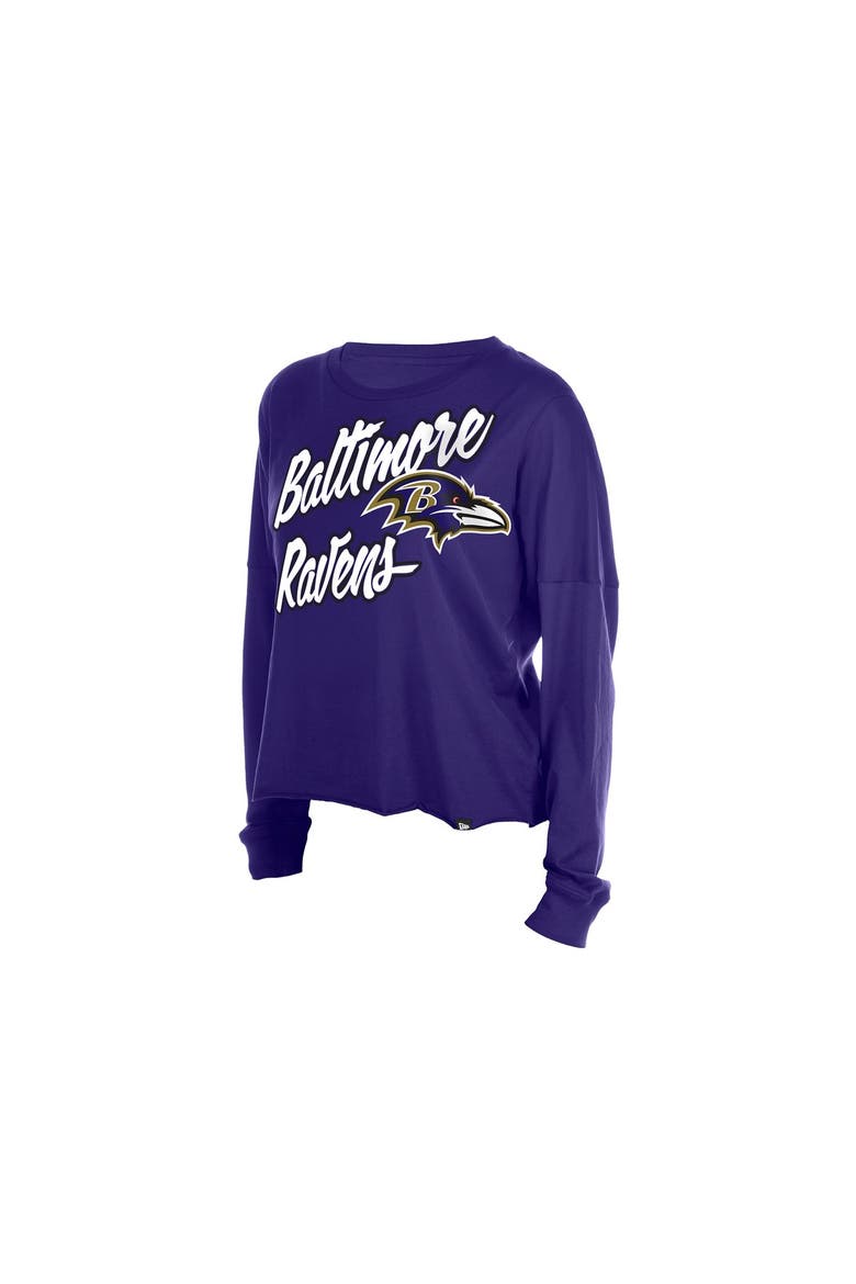 Women's New Era  Purple Baltimore Ravens Cropped Oversized Long Sleeve T-Shirt, Alternate, color, Purple