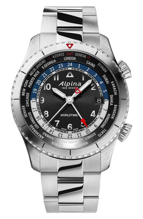 ALPINA Startimer Pilot Quartz Worldtimer Bracelet Watch, 41mm in Silver-Tone at Nordstrom