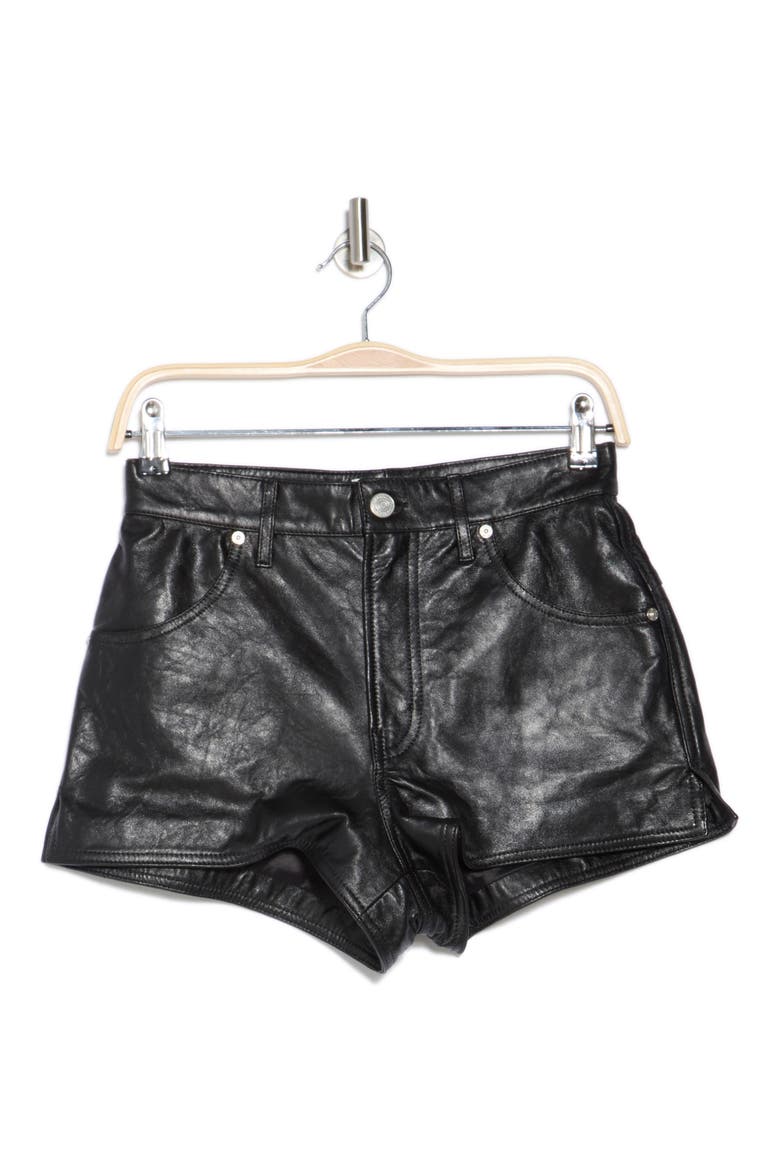 Side Slit Leather Shorts, Alternate, color, BLACK