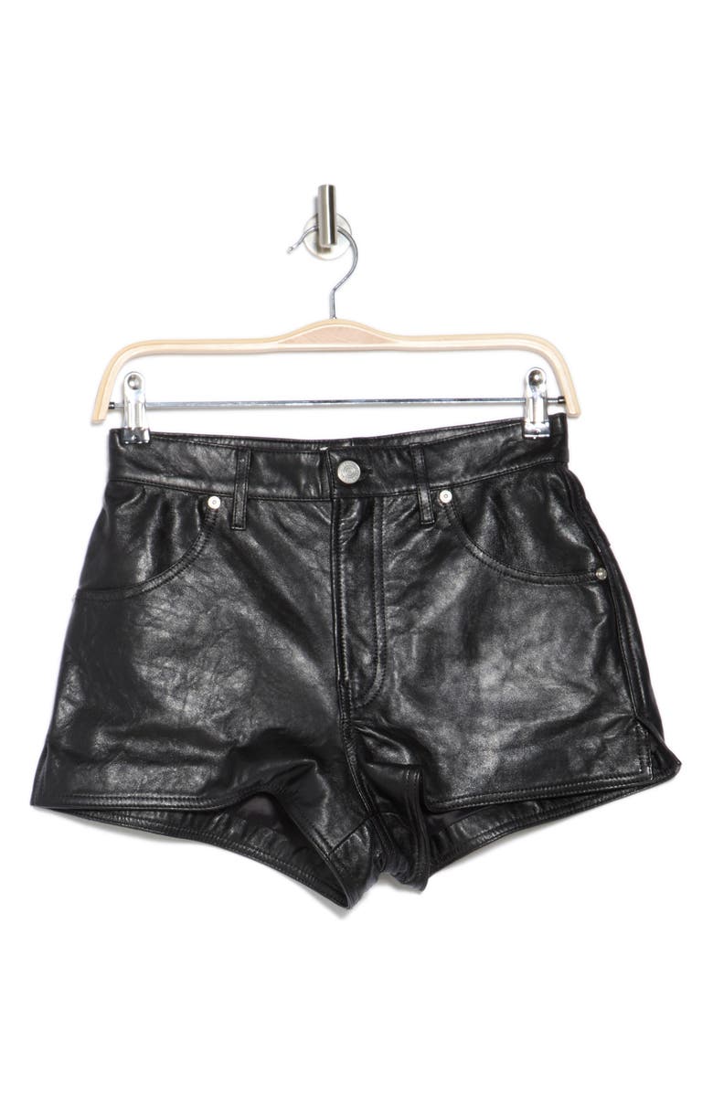 FRAME Side Slit Leather Shorts, Alternate, color, Black