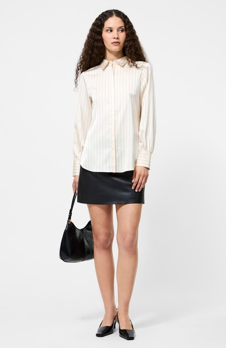 French Connection Pinstripe Satin Shirt, Alternate, color, Porcelain Cream-Black