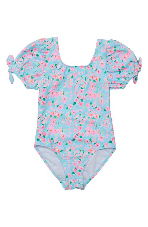 Snapper Rock Daisy Chain Puff Sleeve One-piece Swimsuit In Blue