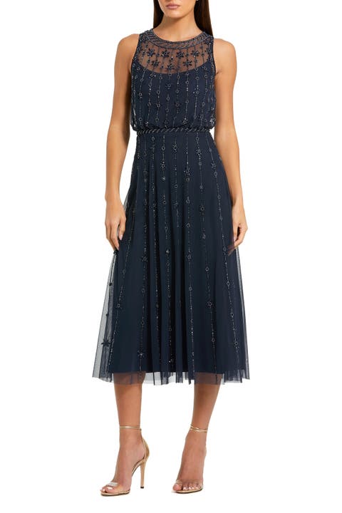 High Neck Sleeveless Embelished A Line Dress