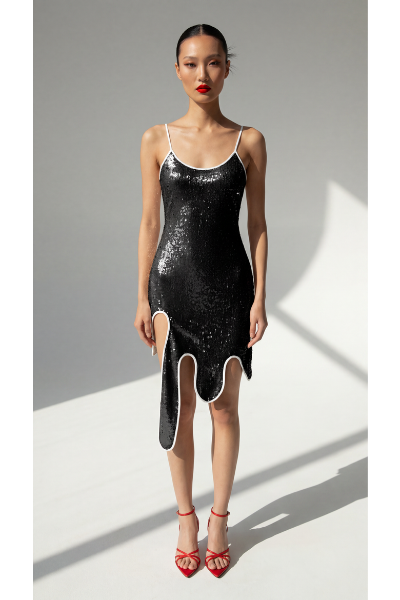 Sequin Wavy Dress, Alternate, color, Black