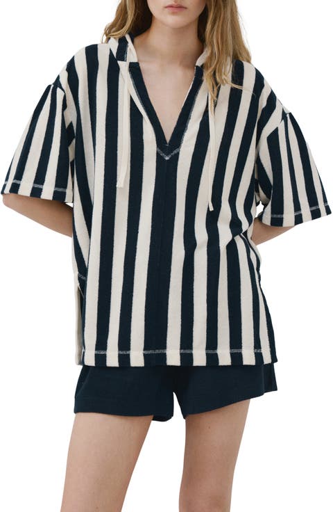 Hooded Cotton Blend Pajama Shirt
