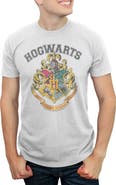 HARRY POTTER Men's Distressed Collegiate Hogwarts Crest Short Sleeve Graphic T-Shirt
