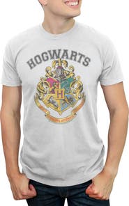 HARRY POTTER Men's Distressed Collegiate Hogwarts Crest Short Sleeve Graphic T-Shirt