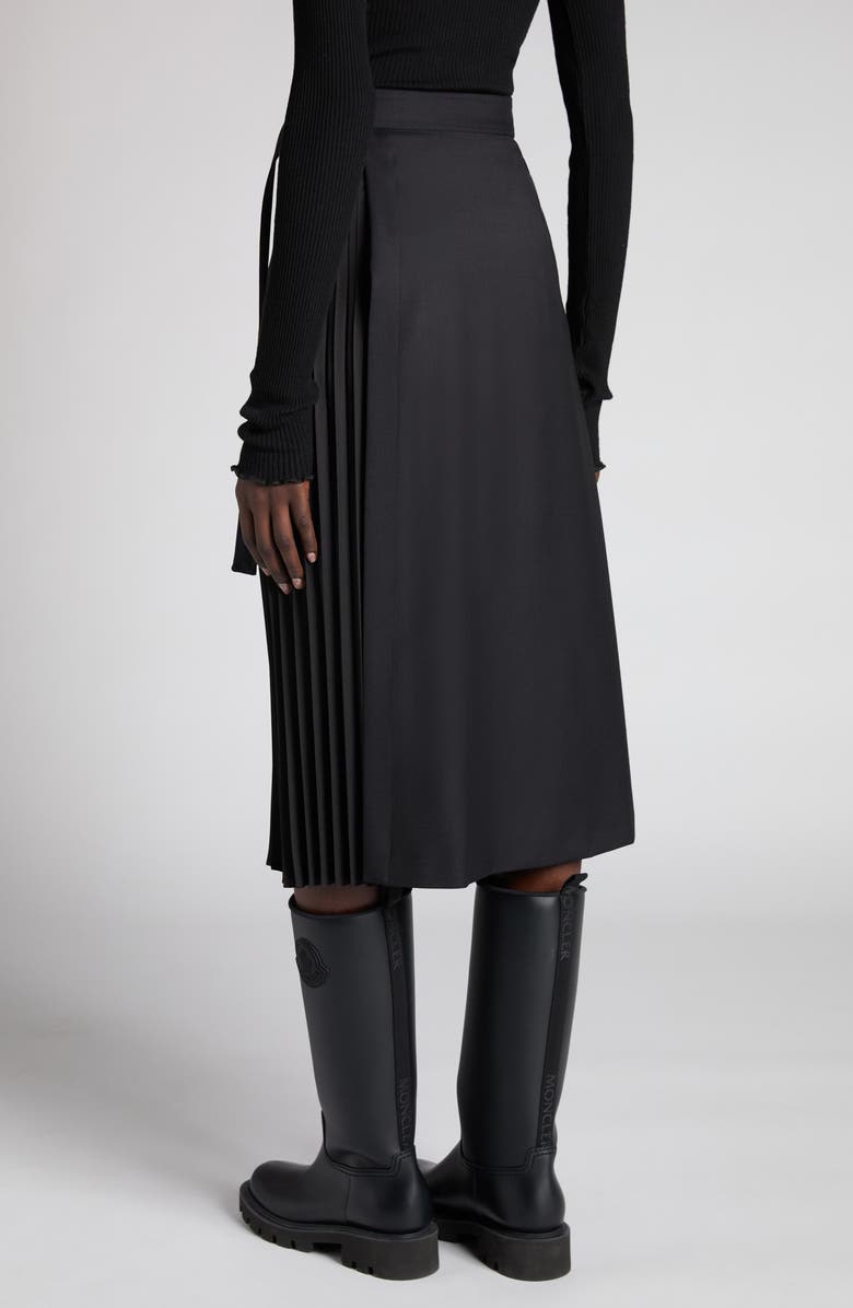 Moncler Pleat Detail Wool Wrap Skirt, Alternate, color, Black