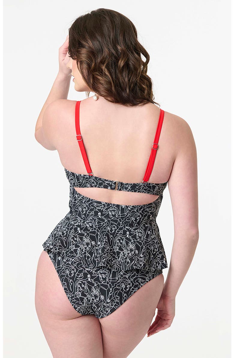 Unique Vintage Peplum Solana Tankini Swim Top, Alternate, color, Black Princess Print