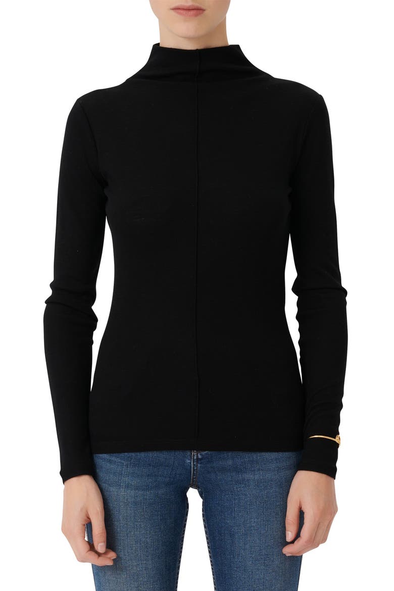 Funnel Neck Wool Blend Knit Top, Main, color, BLACK