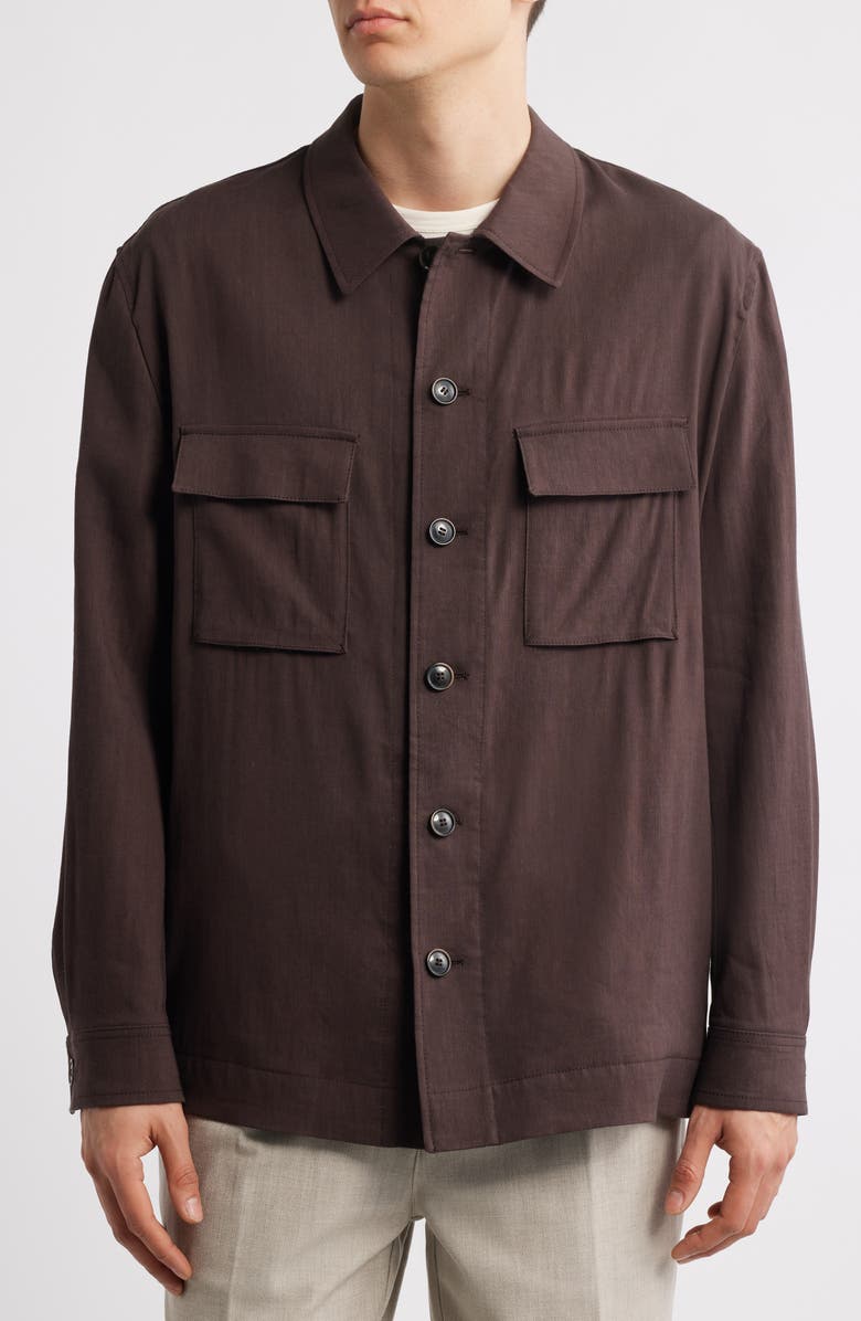 BOSS Corvin Linen & Wool Blend Overshirt, Alternate, color, Dark Brown