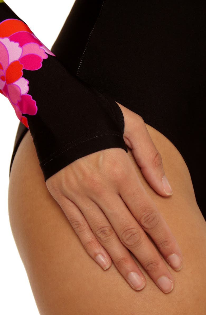 Trina Turk Bougainvillea Long Sleeve UPF 20+ One-Piece Rashguard Swimsuit, Alternate, color, Multi