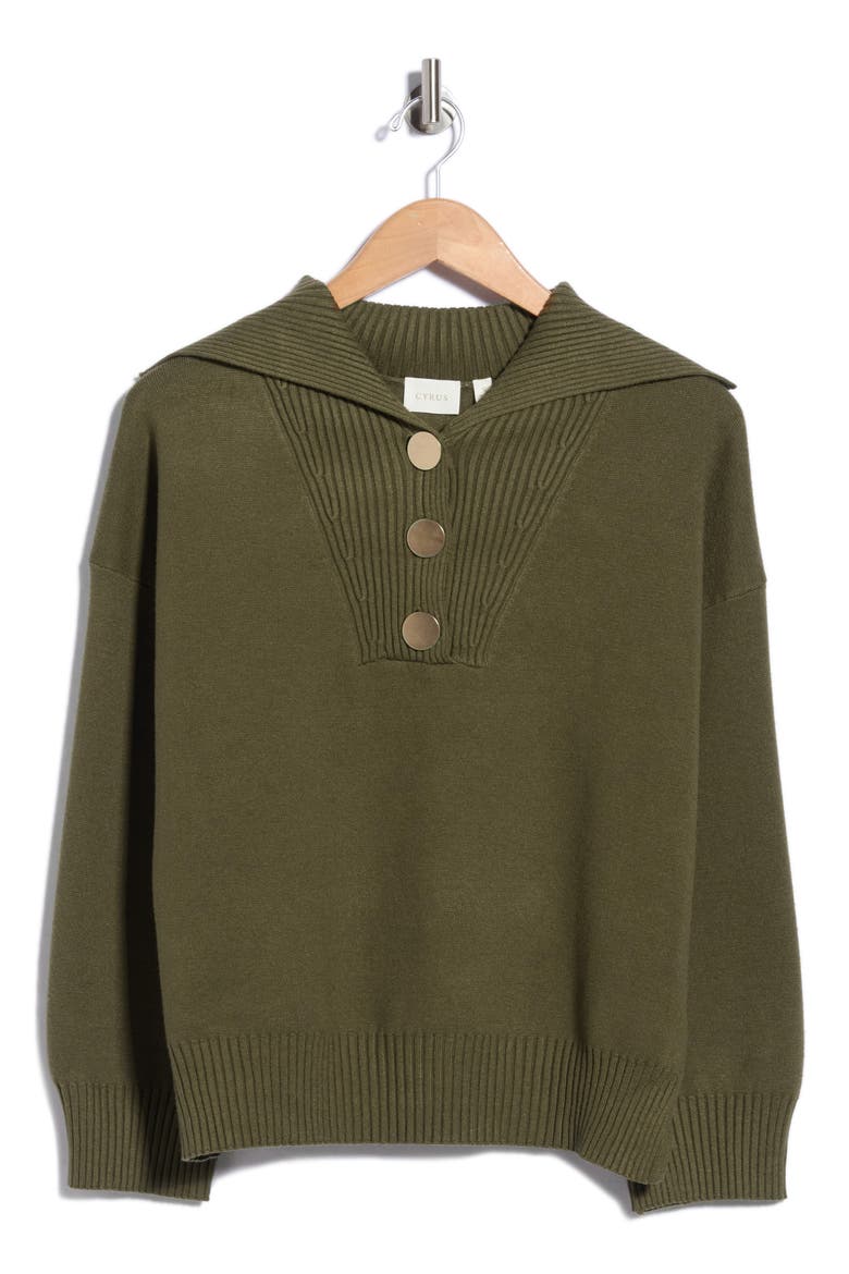 Wide Collar Button Pullover Sweater, Alternate, color, DARK OLIVE