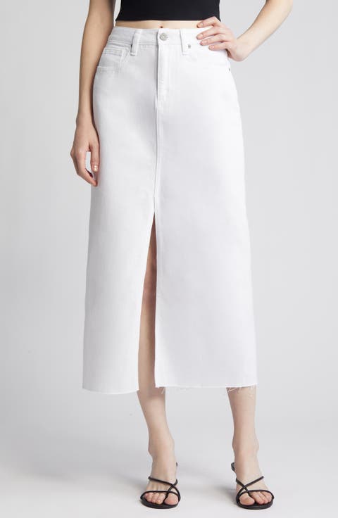 Front Slit Denim Midi Skirt