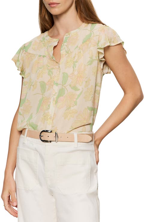 Free Spirited Floral Flutter Sleeve Button-Up Shirt (Regular & Petite)
