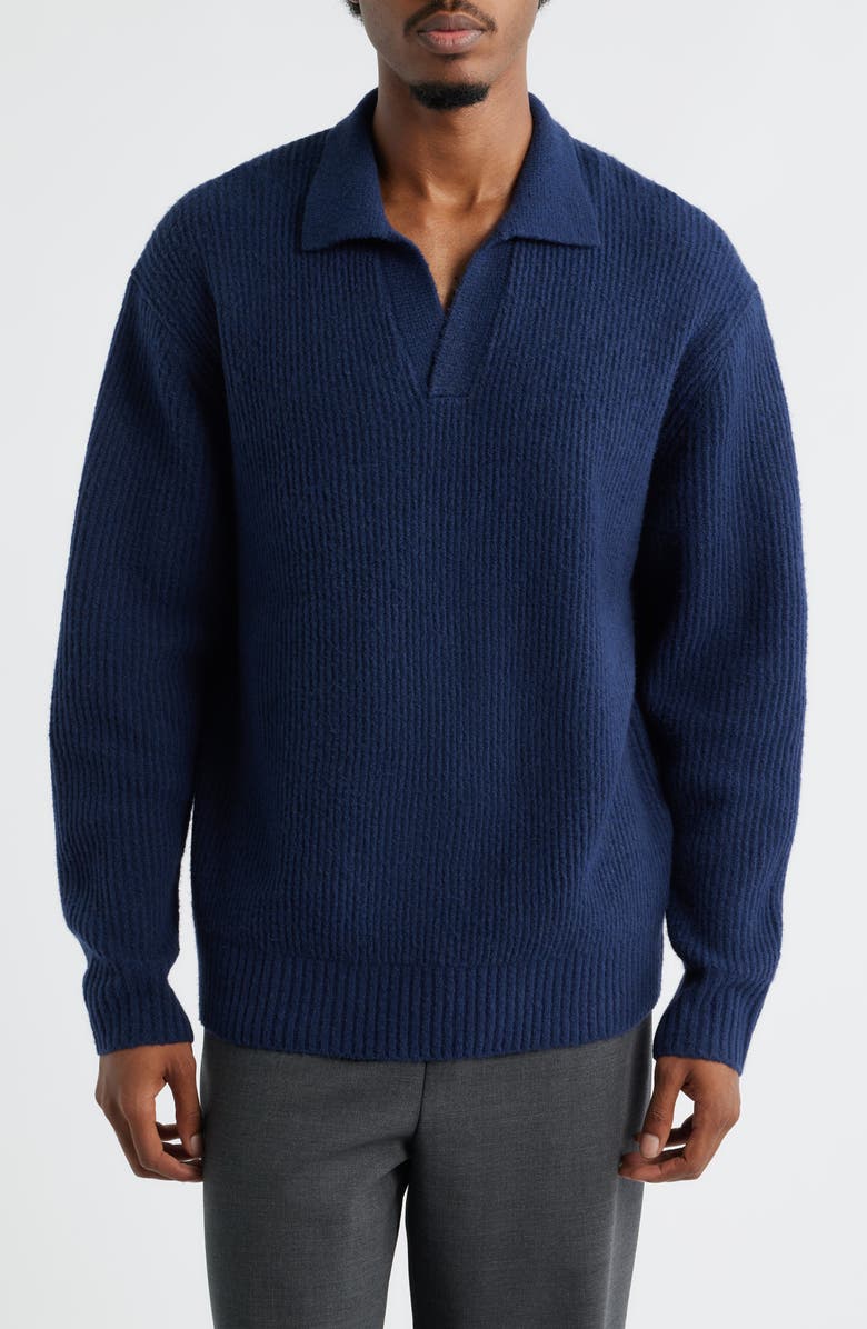 Open Edit Johnny Collar Polo Sweater, Main, color, Navy Iris