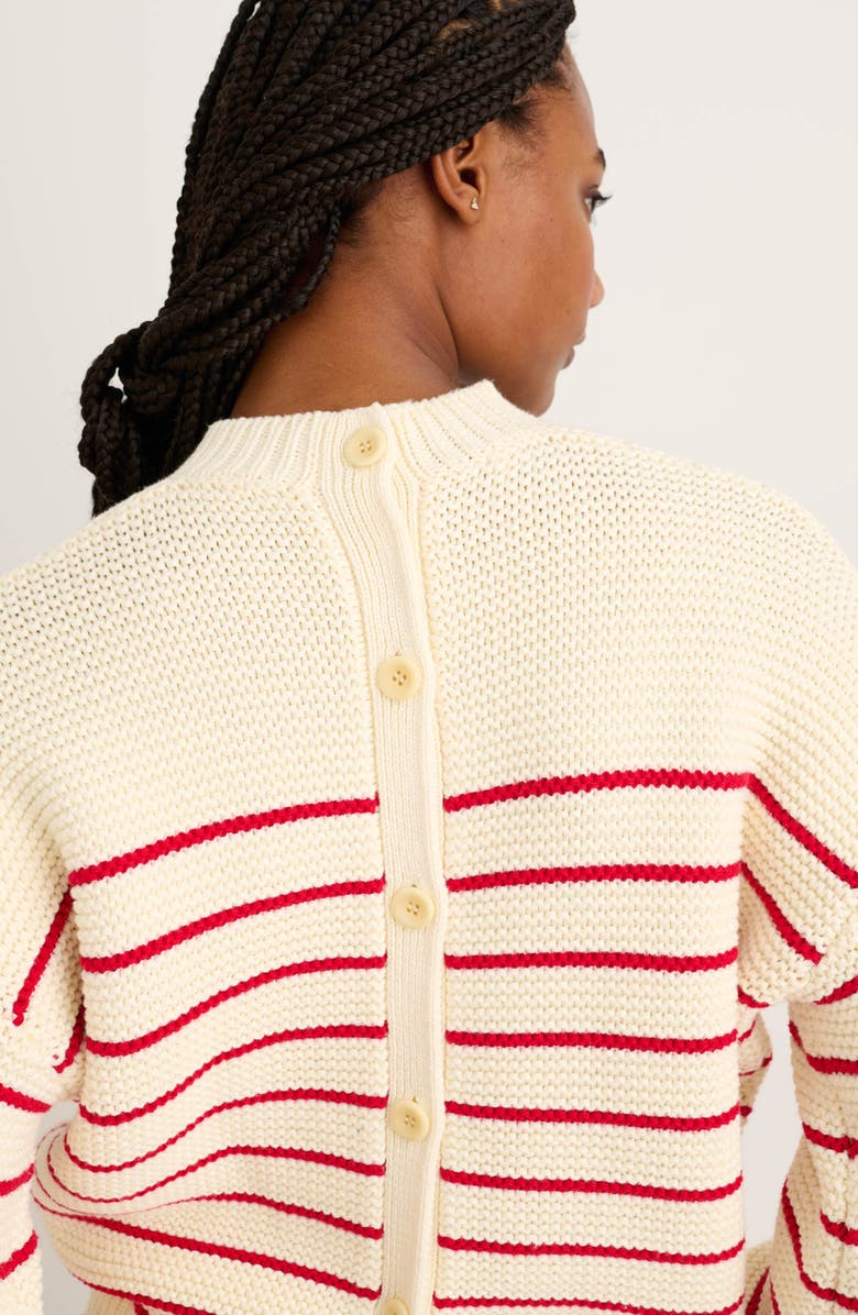 Alex Mill Women's Stripe Button Back Cotton Crewneck Sweater, Alternate, color,
