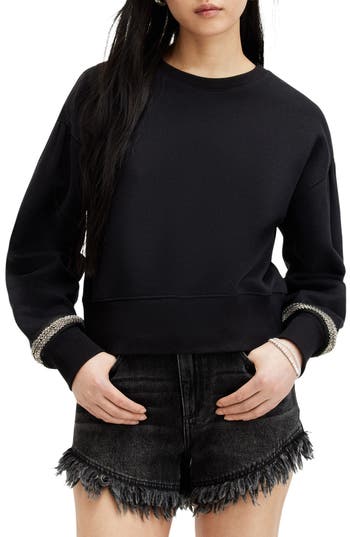 Allsaints Robin Beaded Embellished Sweatshirt In Black