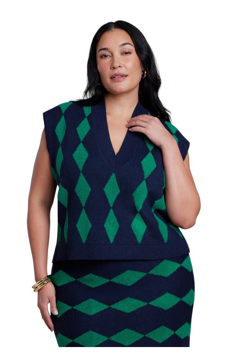 Intarsia Sweater Vest (plus), Main, color, COLORBLOCK GEO