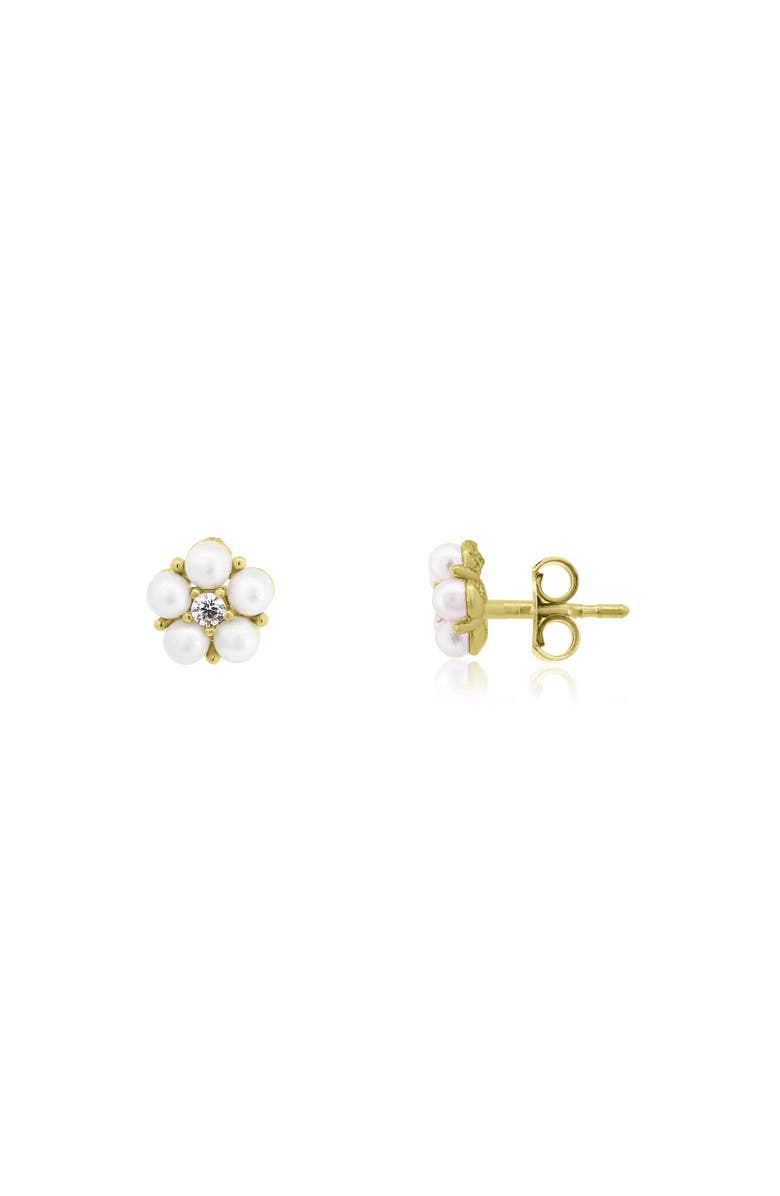The Lovery Fine Jewelry Pearl Flower Stud Earrings, Main, color, Gold