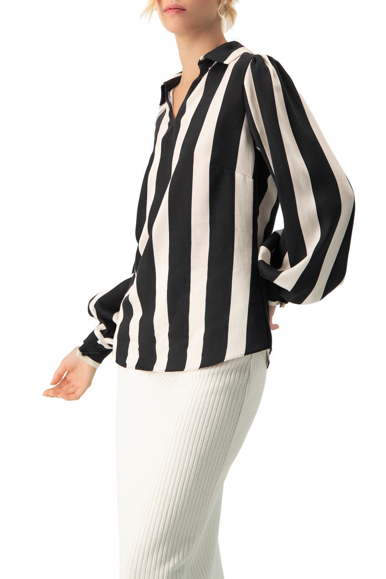 Collared Long Sleeve Striped Blouse, Alternate, color, Black