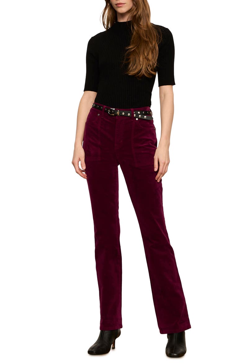 Play Date High Waist Velveteen Bootcut Pants, Alternate, color, BORDEAUX BURGUNDY