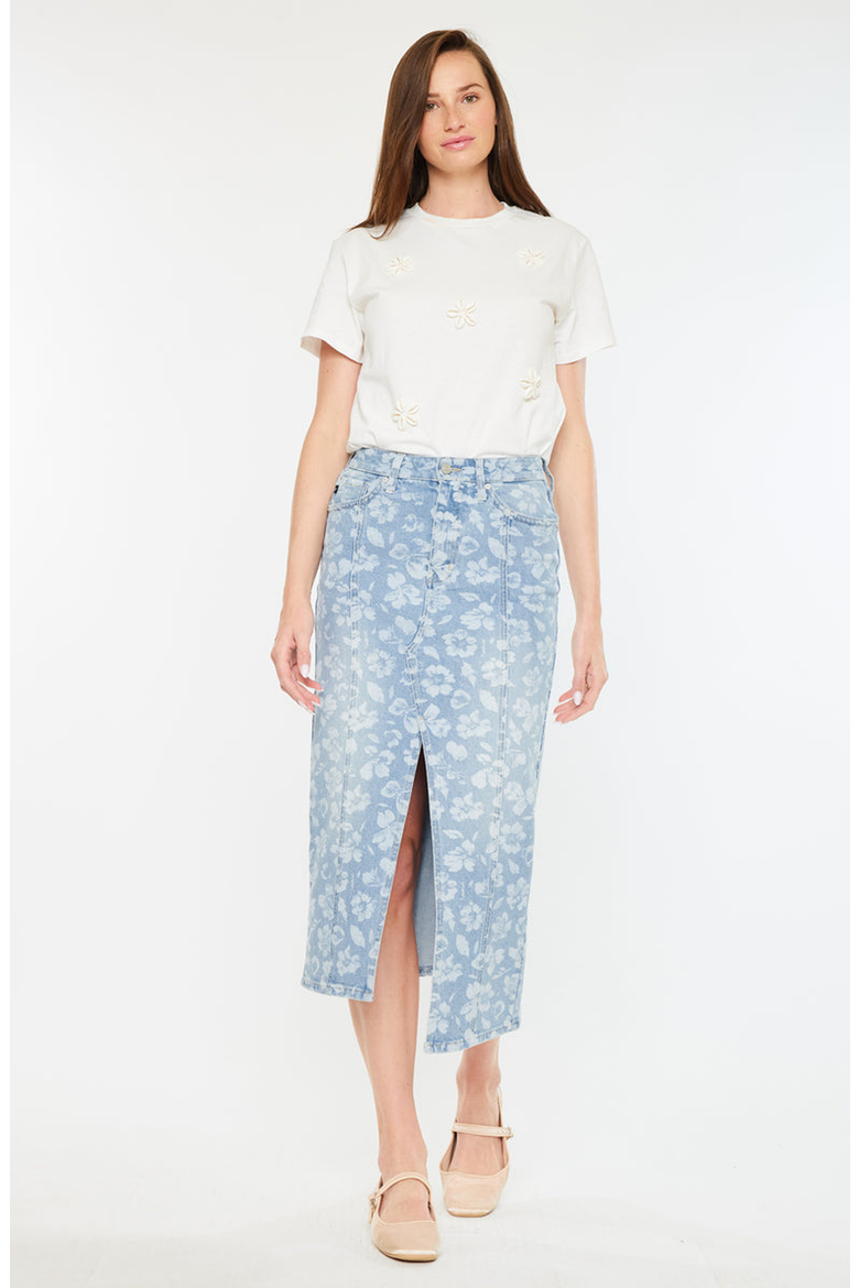 Hibiscus High Rise Midi Skirt, Alternate, color, Light Wash