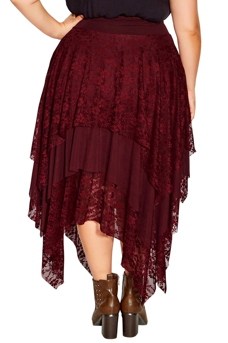 Elizabeth Handkerchief Hem Lace Maxi Skirt, Alternate, color, RUBY