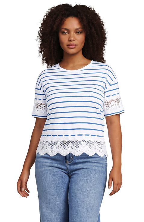 Plus Size Short Sleeve Slub Jersey Cutwork T-Shirt
