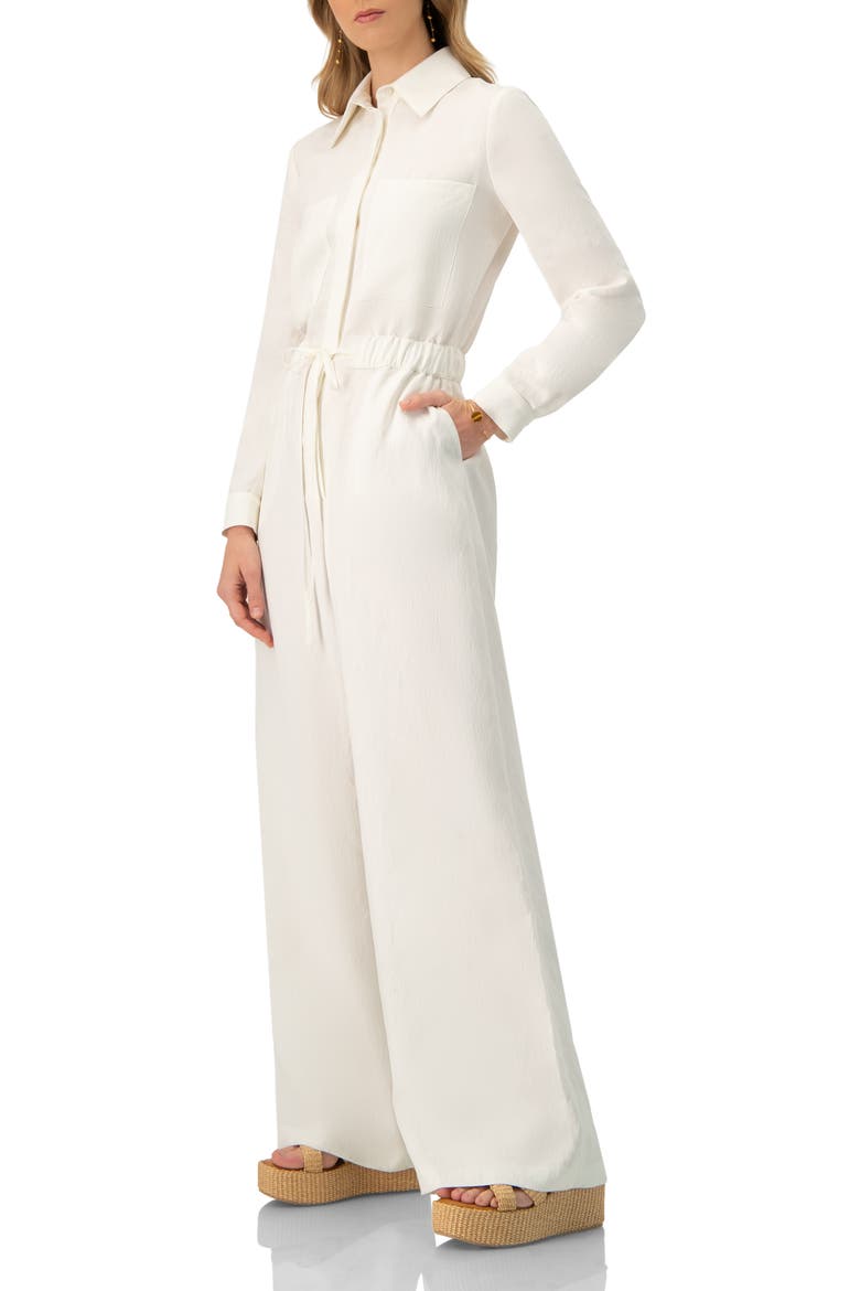 Linene Long Sleeve Collared Jumpsuit, Alternate, color, Ivory
