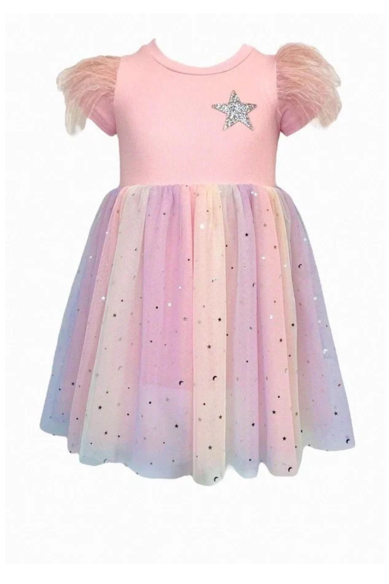 Shining Star Feather Tutu Dress, Main, color, Pink
