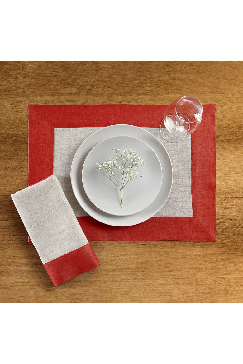 Linen Dinner Napkins Set of 4, 20 x 20" - Contempo, Alternate, color, Red and Natural