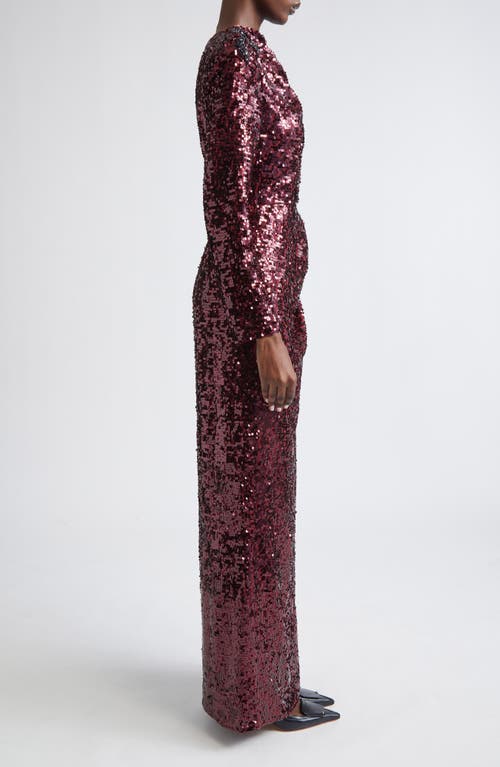 Erdem Embellished Sequin Long Sleeve Gown In Red