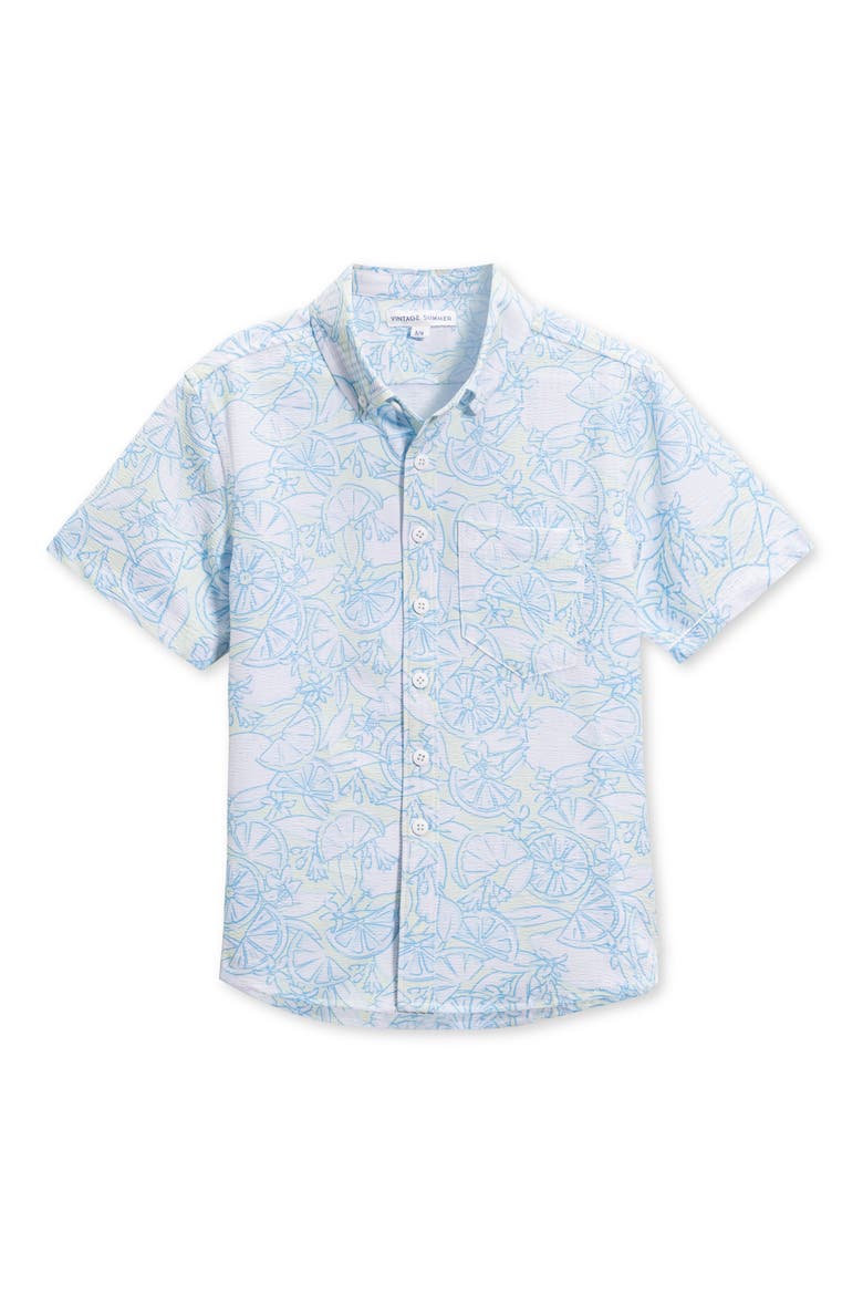 Kids' Lemon Seersucker Short Sleeve Button-Up Shirt, Main, color, LIME