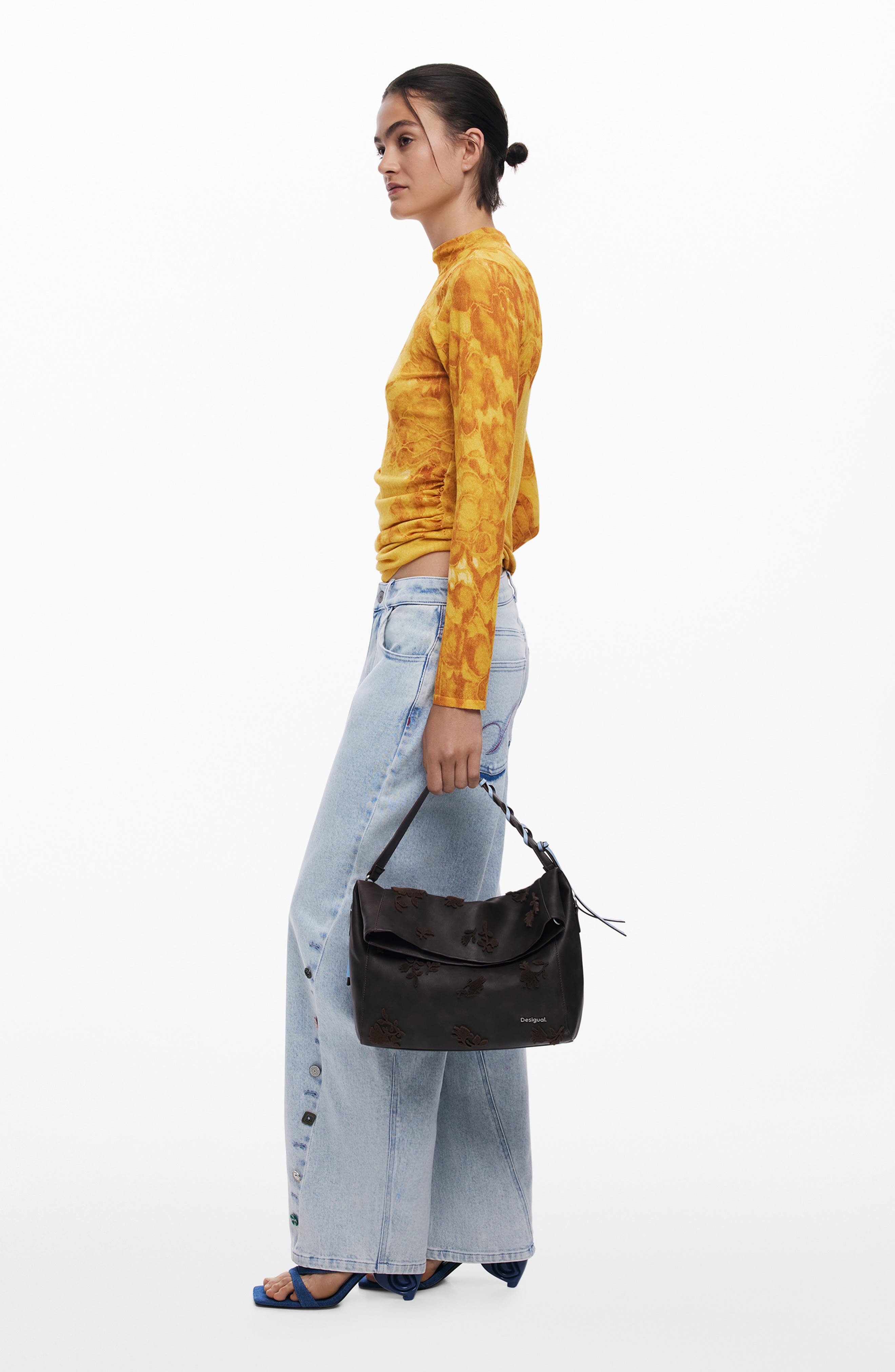 Desigual Faux Leather Top Handle Bag, Alternate, color, Dark Brown