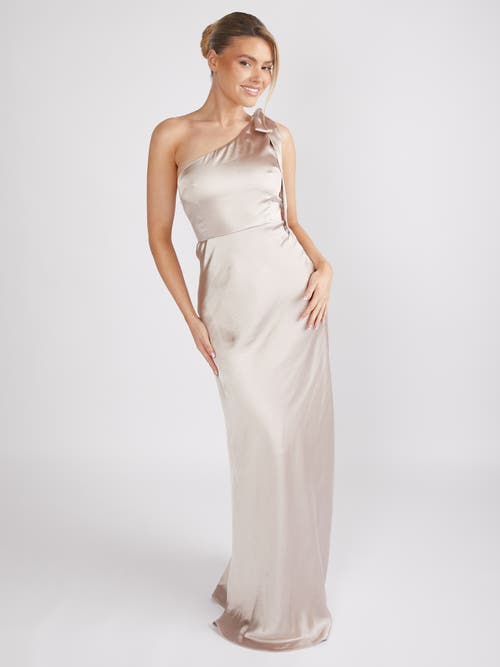 Six Stories Bow One Shoulder Satin Bridesmaid Dress in Oyster  product