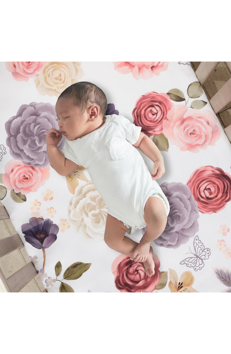 Lambs & Ivy Secret Garden Luxury Floral 3-Piece Cotton Sateen Crib Bedding Set, Alternate, color, 