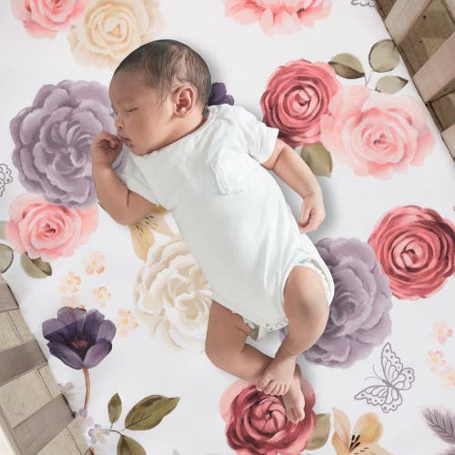 Lambs & Ivy Secret Garden Luxury Floral 3-piece Cotton Sateen Crib Bedding Set In Pink