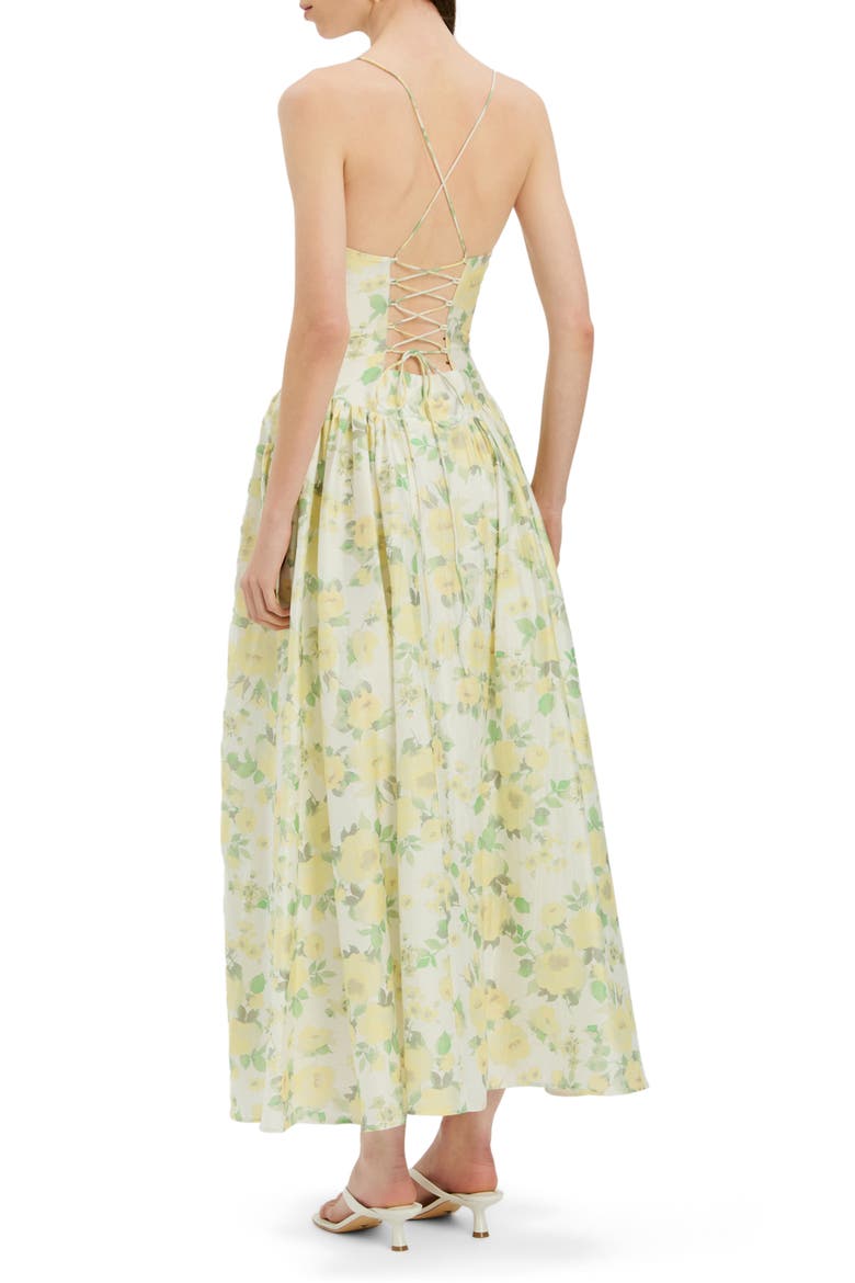Estie Printed Lace Back Maxi Dress, Alternate, color, YELLOW FLORAL