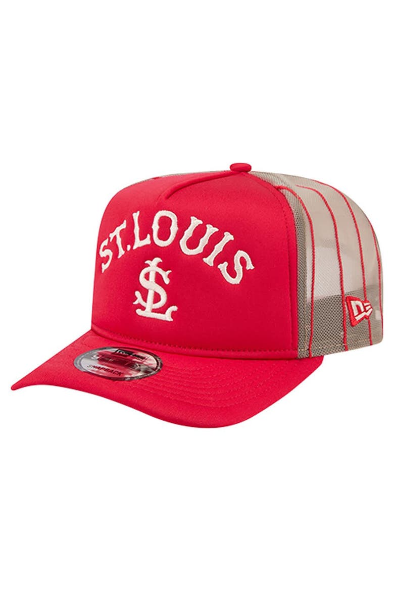 Men's New Era Red St. Louis Cardinals Vintage Arched Foam Front 9FIFTY A-Frame Adjustable Trucker Hat, Main, color, Red
