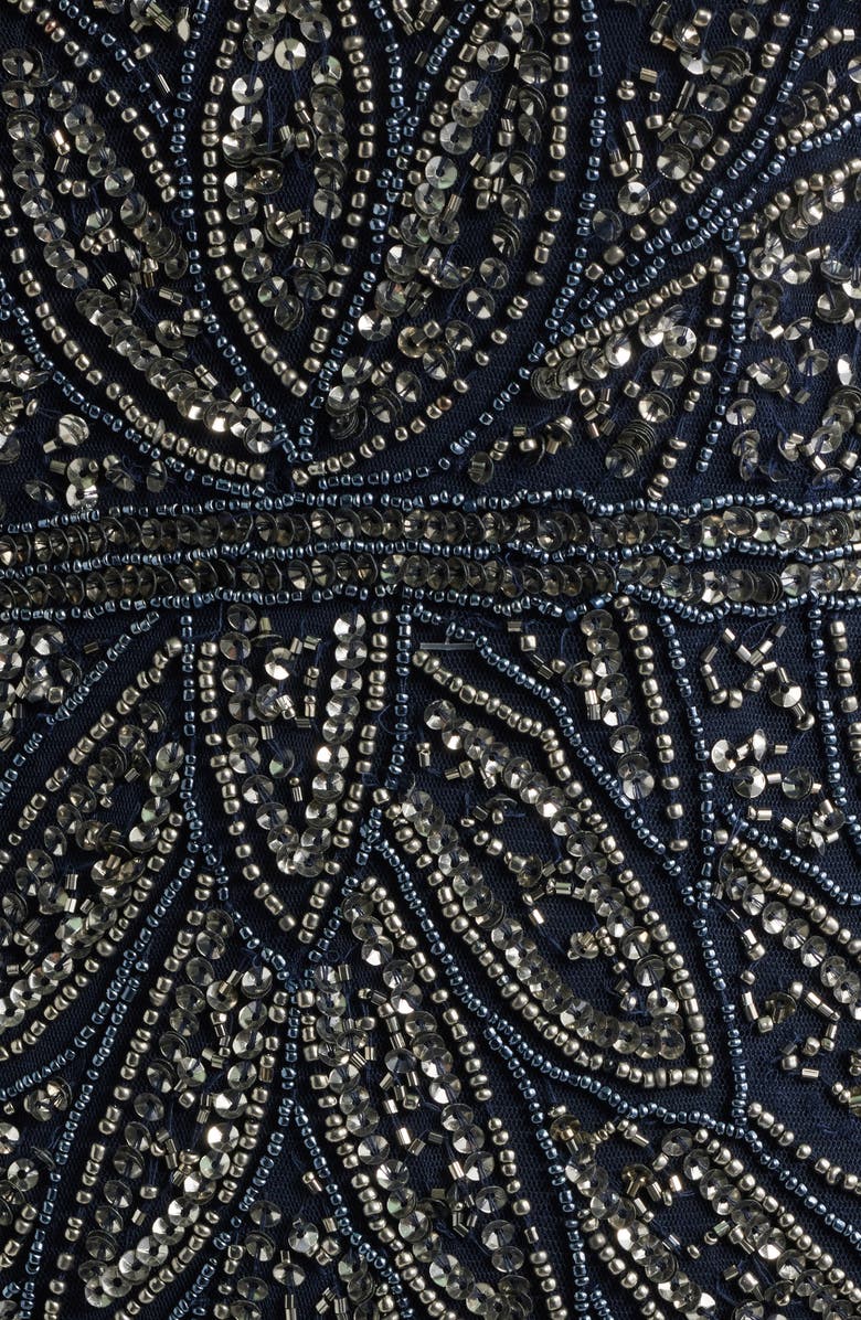 Pisarro Nights Beaded Cap Sleeve Column Gown, Alternate, color, Navy