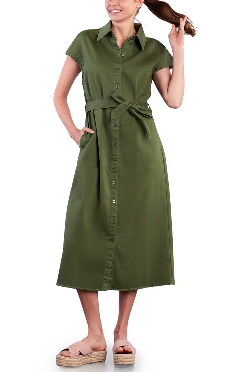 Wash Lab Denim Weekend Belted Denim Shirtdress, Alternate, color, Brushed Army