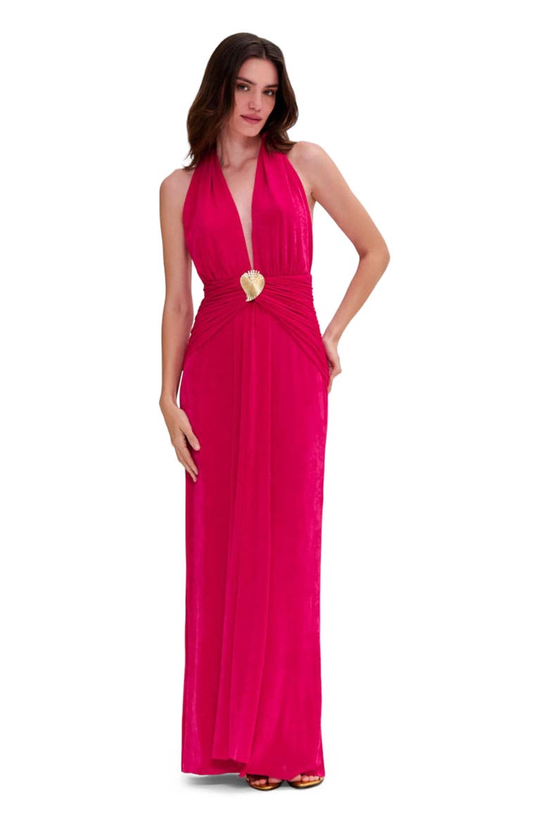 Radiant Jersey Halterneck Gown, Alternate, color, PINK